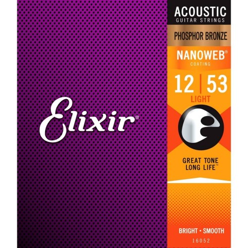 Elixir Nanoweb 12-53 phosphor bronze Acoustic by Elixir - Guitar Strings, music equipment Nottingham.